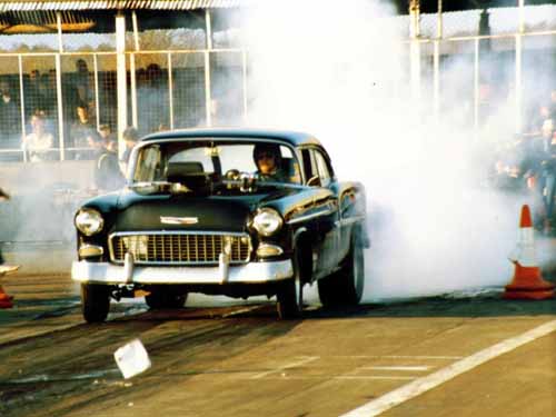 55 Chevy smokin it